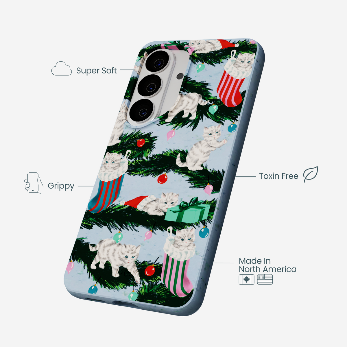 Powder Blue Christmas Kittens Samsung Galaxy S26 Case