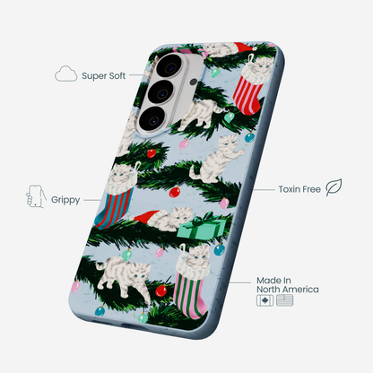 Powder Blue Christmas Kittens Samsung Galaxy S26 Case
