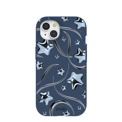 Navy Blue Chrome Stars iPhone 15 Case