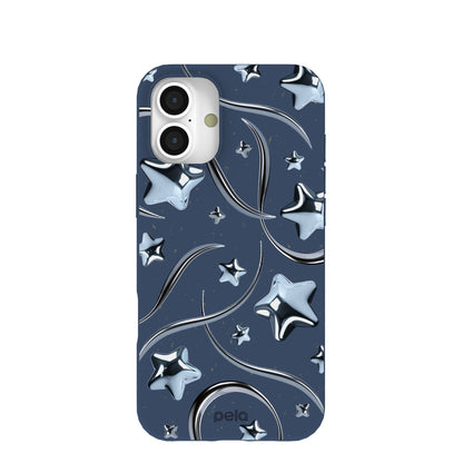 Navy Blue Chrome Stars iPhone 16 Plus Case