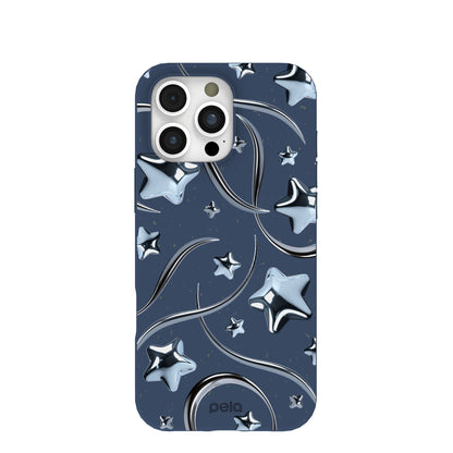 Navy Blue Chrome Stars iPhone 16 Pro Max Case