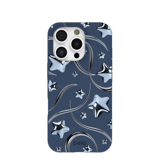 Navy Blue Chrome Stars iPhone 16 Pro Case