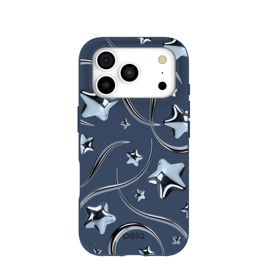 Navy Blue Chrome Stars iPhone 17 Pro Case
