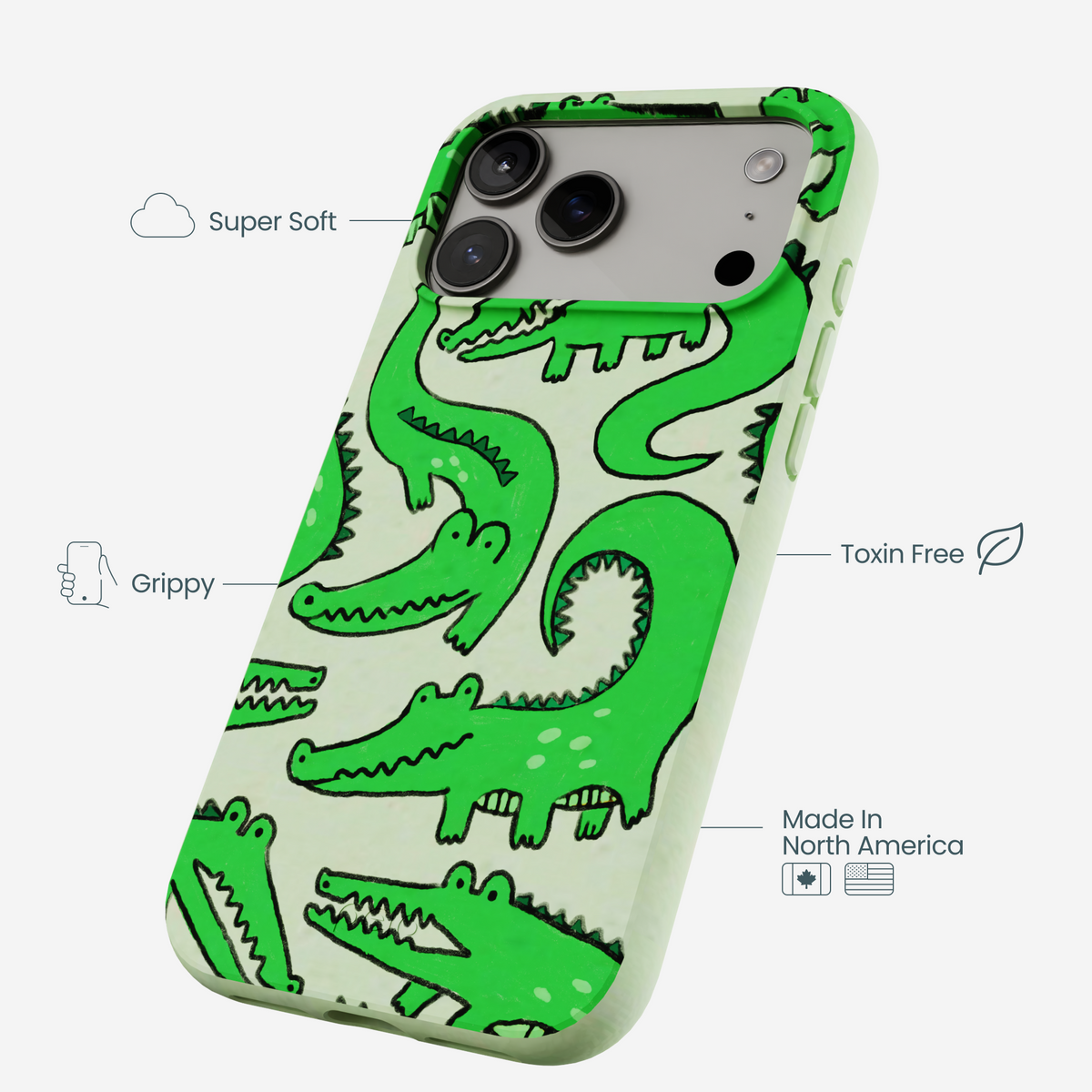 Sage Green Croc a Doodle iPhone 17 Pro Max Case