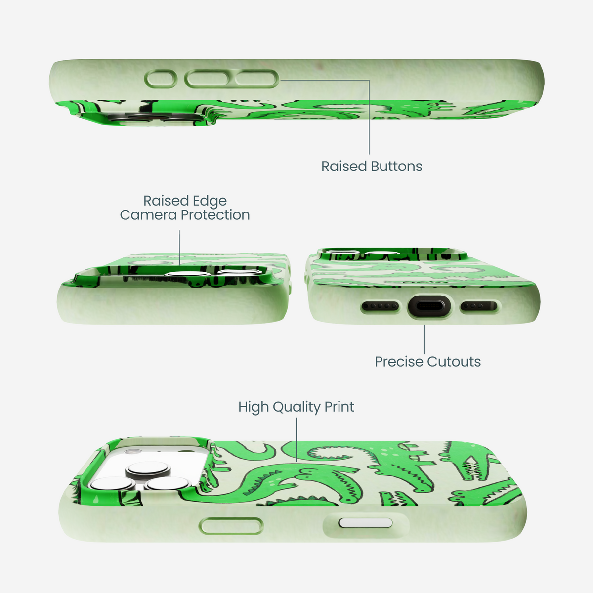 Sage Green Croc a Doodle iPhone 17 Pro Case