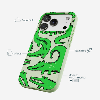 Sage Green Croc a Doodle iPhone 17 Pro Case