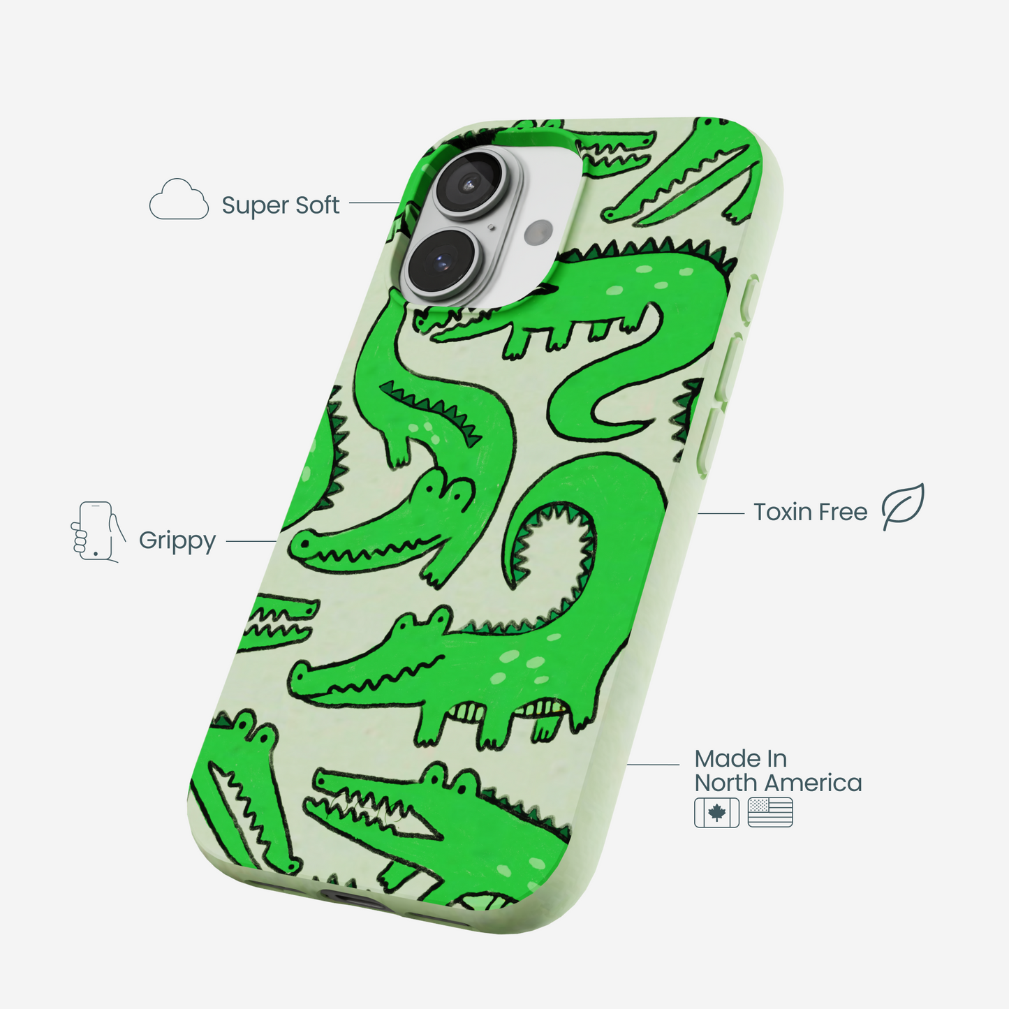Sage Green Croc a Doodle iPhone 17 Case