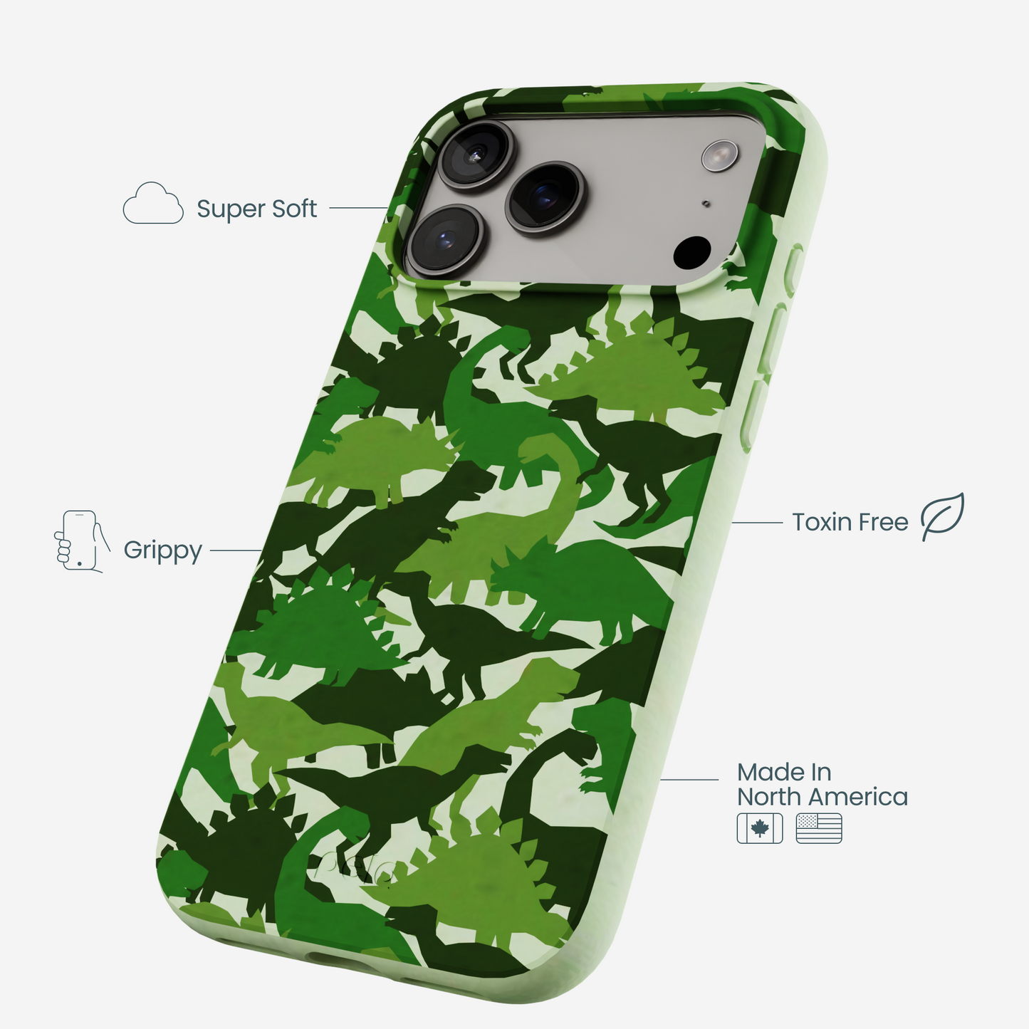 Sage Green Dino Camo iPhone 17 Pro Max Case