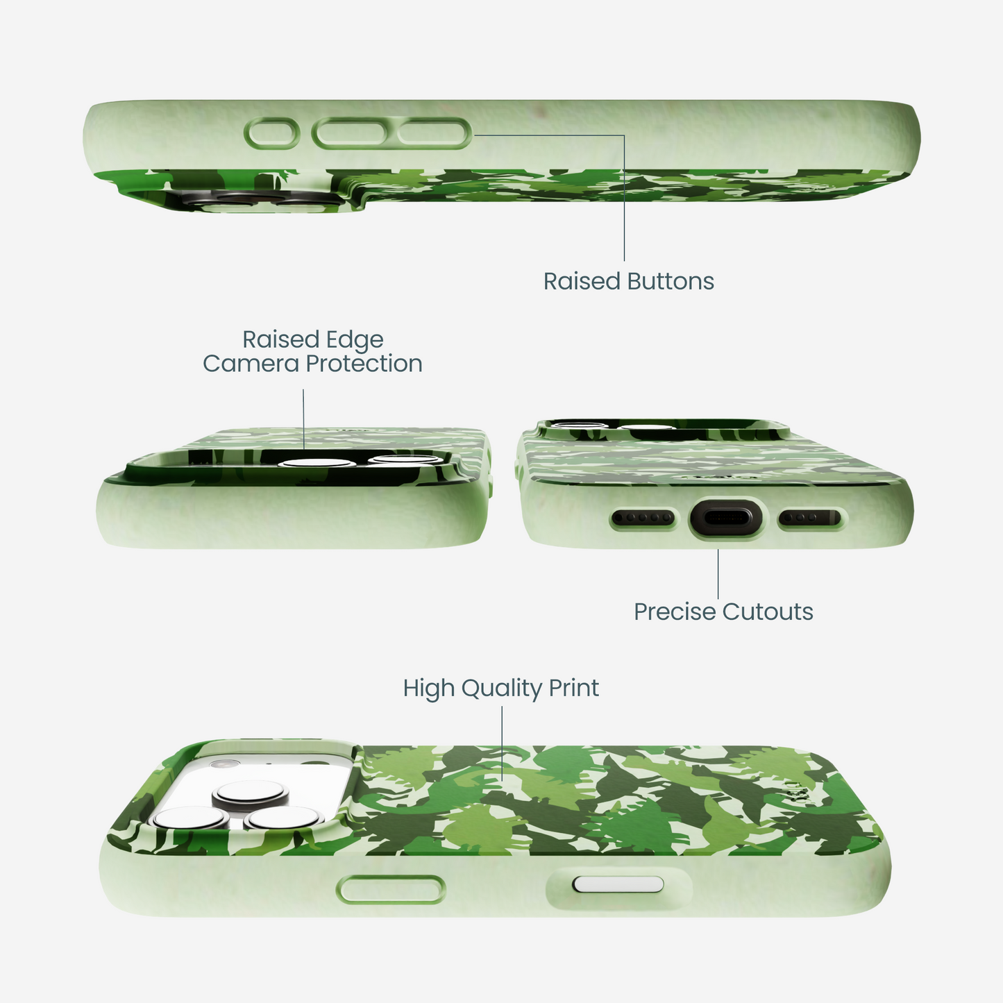 Sage Green Dino Camo iPhone 17 Pro Case
