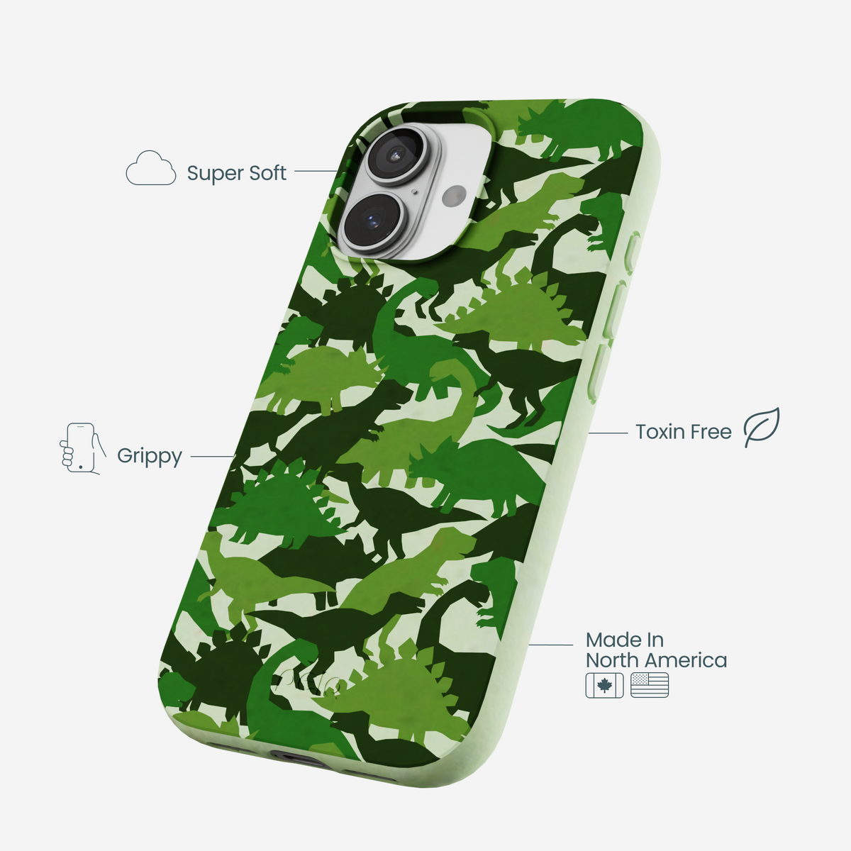 Sage Green Dino Camo iPhone 17 Case