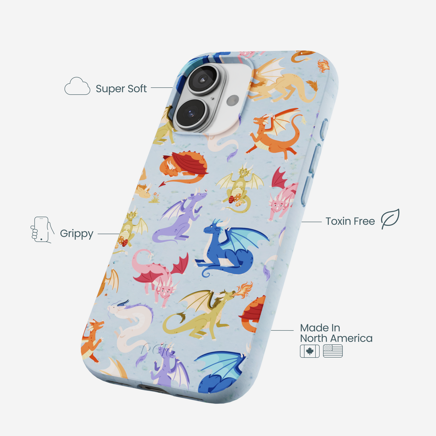 Powder Blue Dragon Cuties iPhone 17 Case