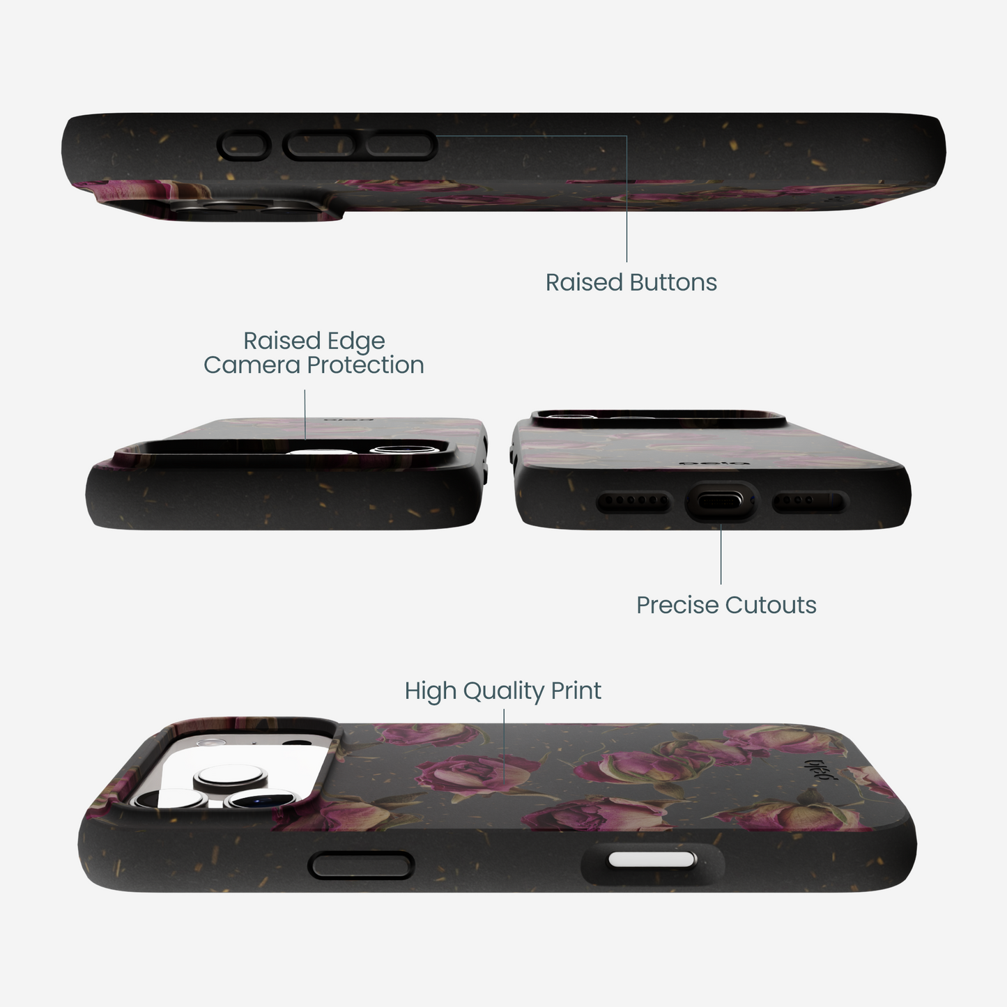 Black Dried Rosebuds iPhone 17 Pro Max Case