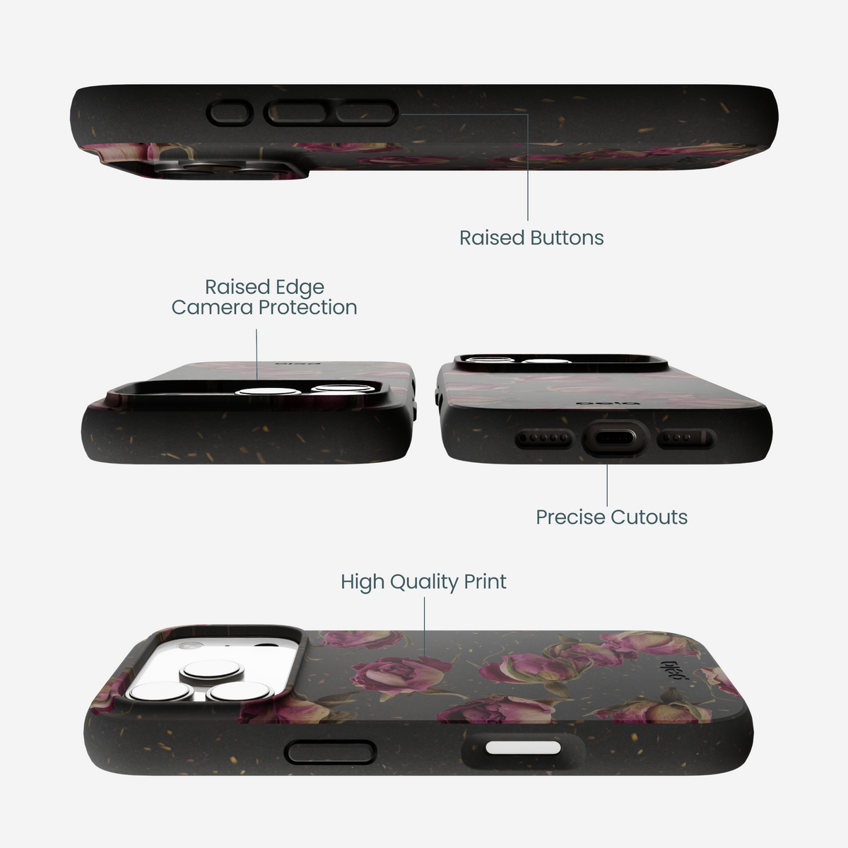 Black Dried Rosebuds iPhone 17 Pro Case