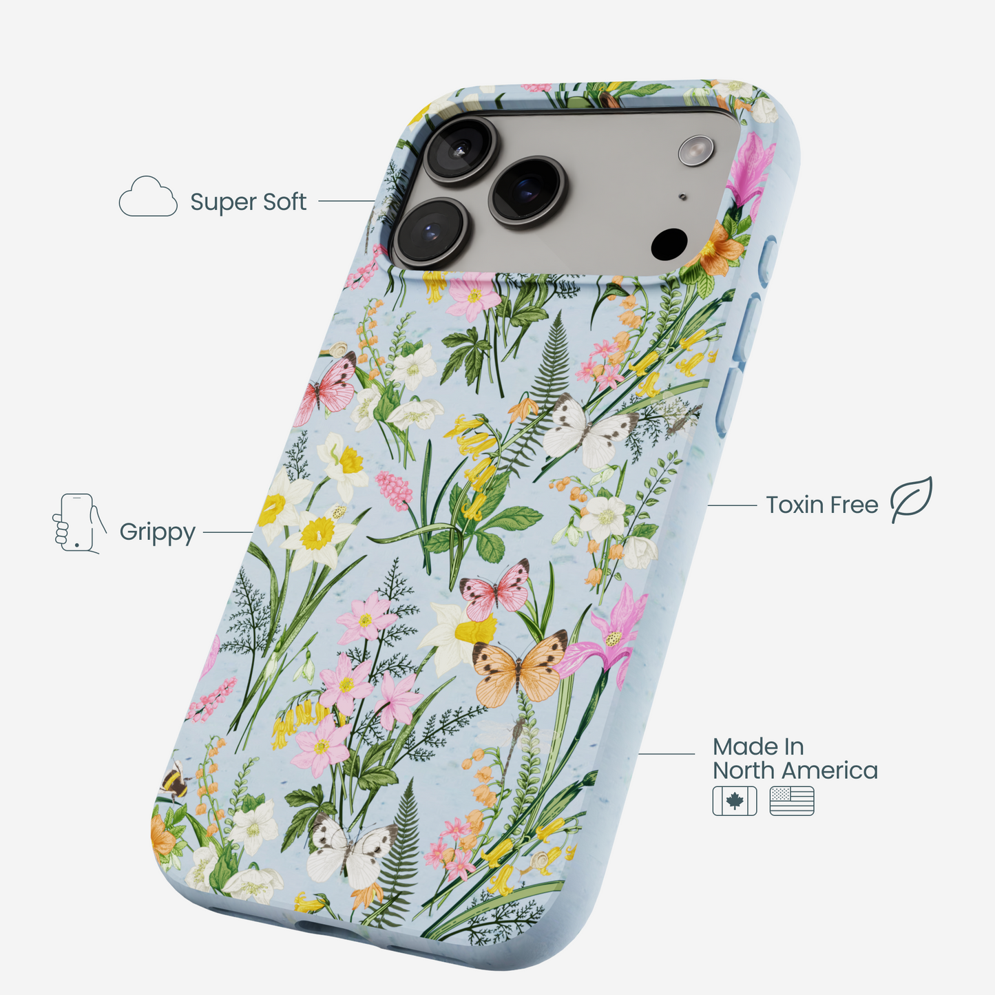 Powder Blue Fairy Wildflowers iPhone 17 Pro Max Case