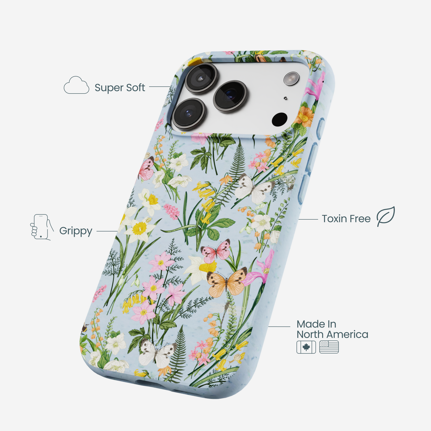 Powder Blue Fairy Wildflowers iPhone 17 Pro Case