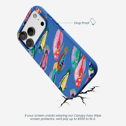 Electric Blue Fish Friends iPhone 17 Pro Case