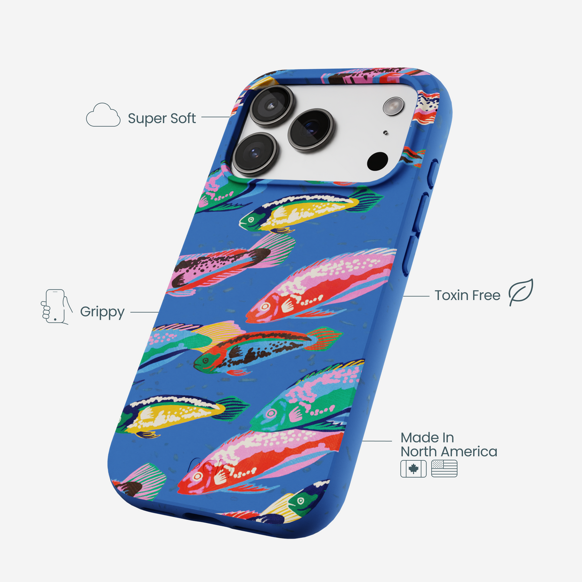 Electric Blue Fish Friends iPhone 17 Pro Case