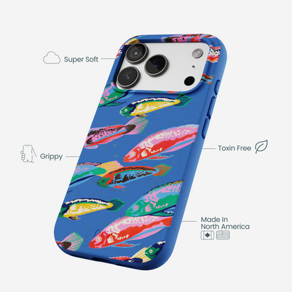 Electric Blue Fish Friends iPhone 17 Pro Case