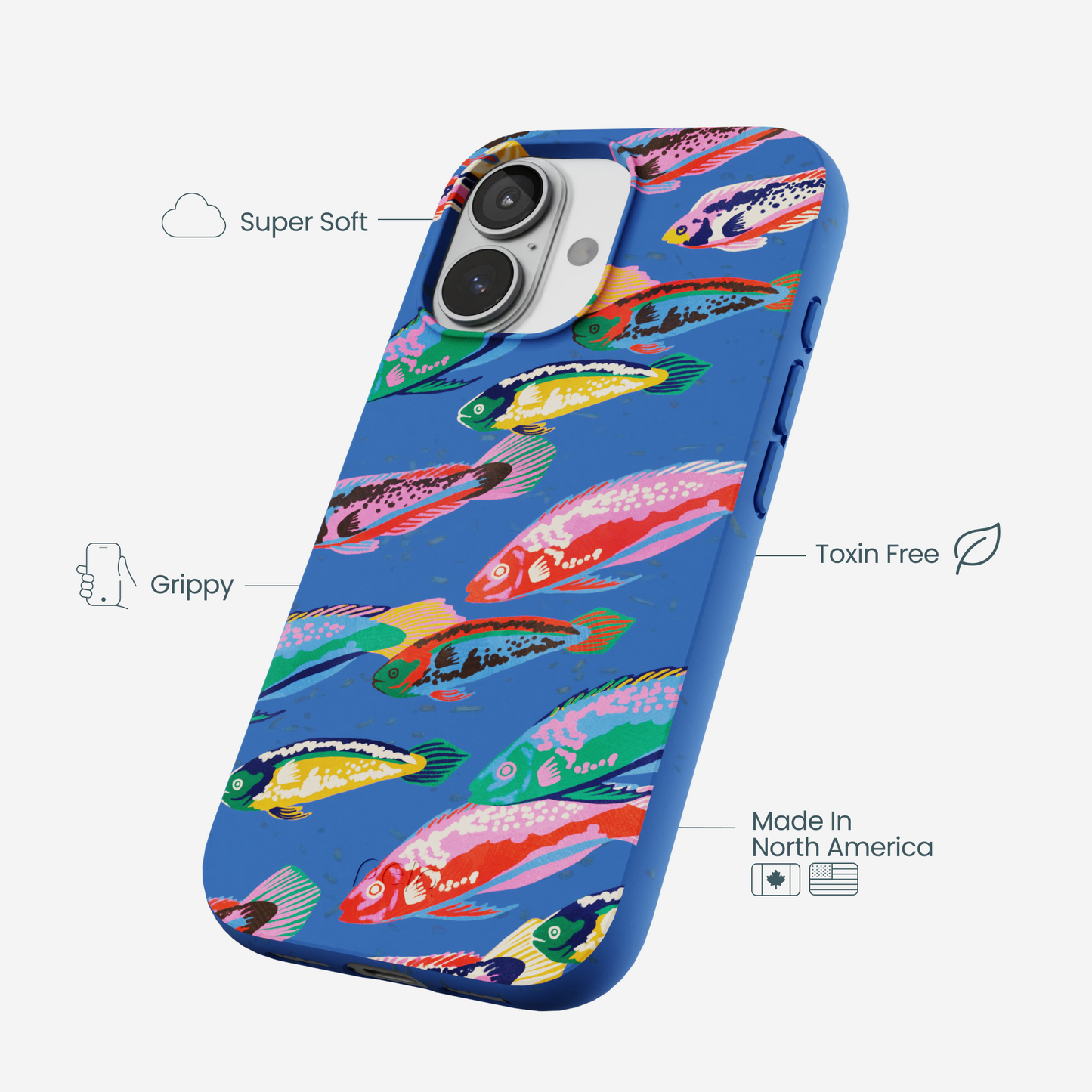 Electric Blue Fish Friends iPhone 17 Case