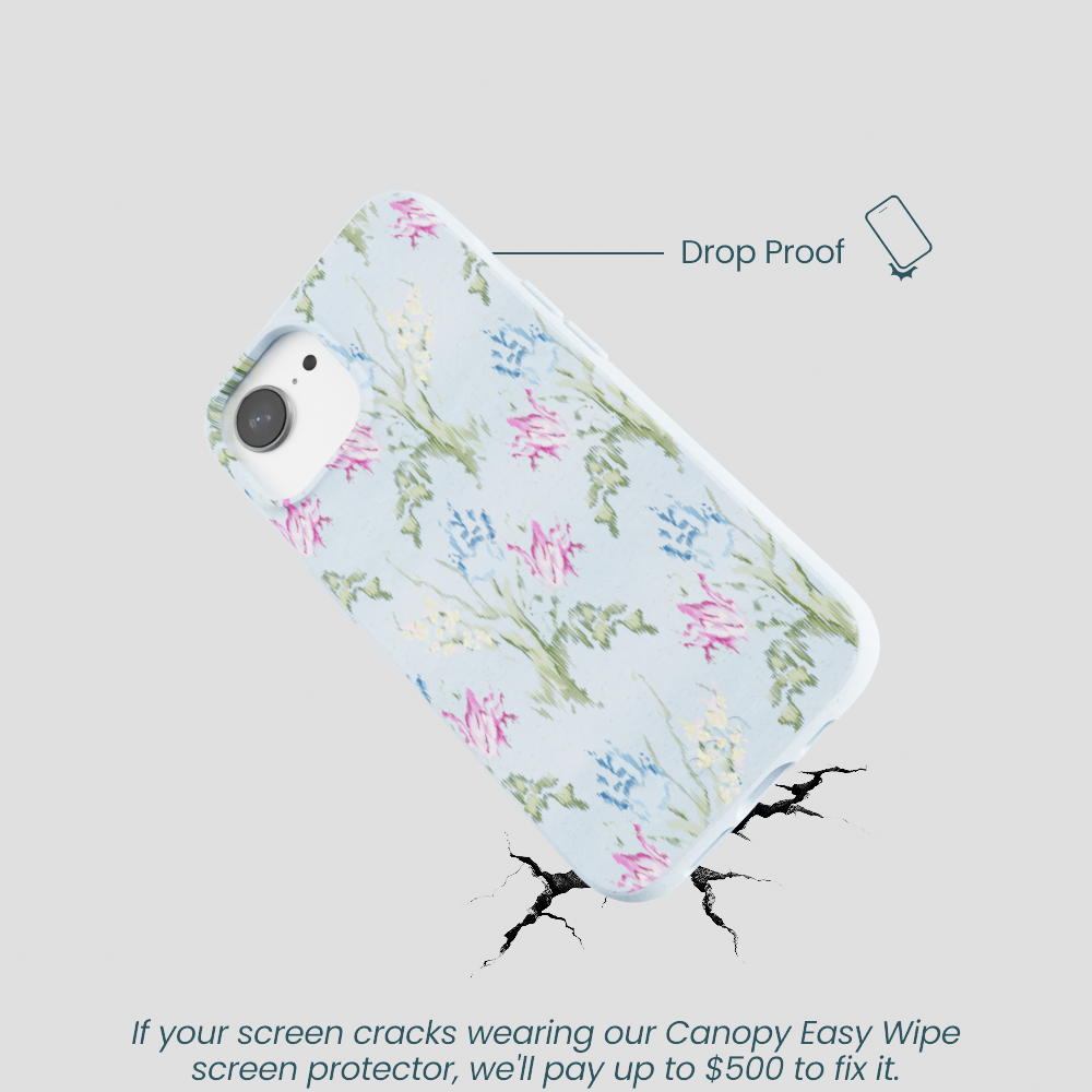 Powder Blue Floral Tapestry iPhone 16e/17e Case