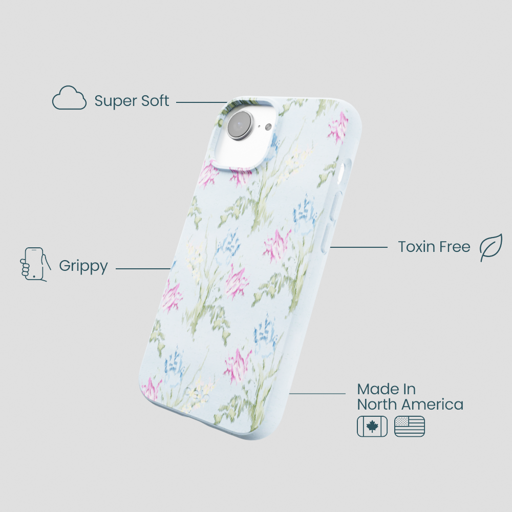 Powder Blue Floral Tapestry iPhone 16e/17e Case