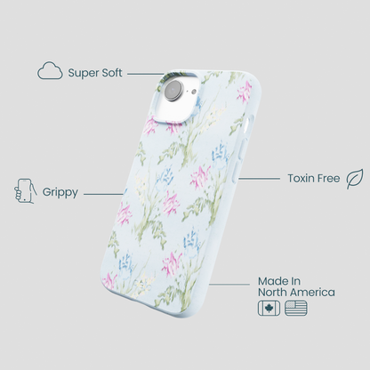 Powder Blue Floral Tapestry iPhone 16e/17e Case