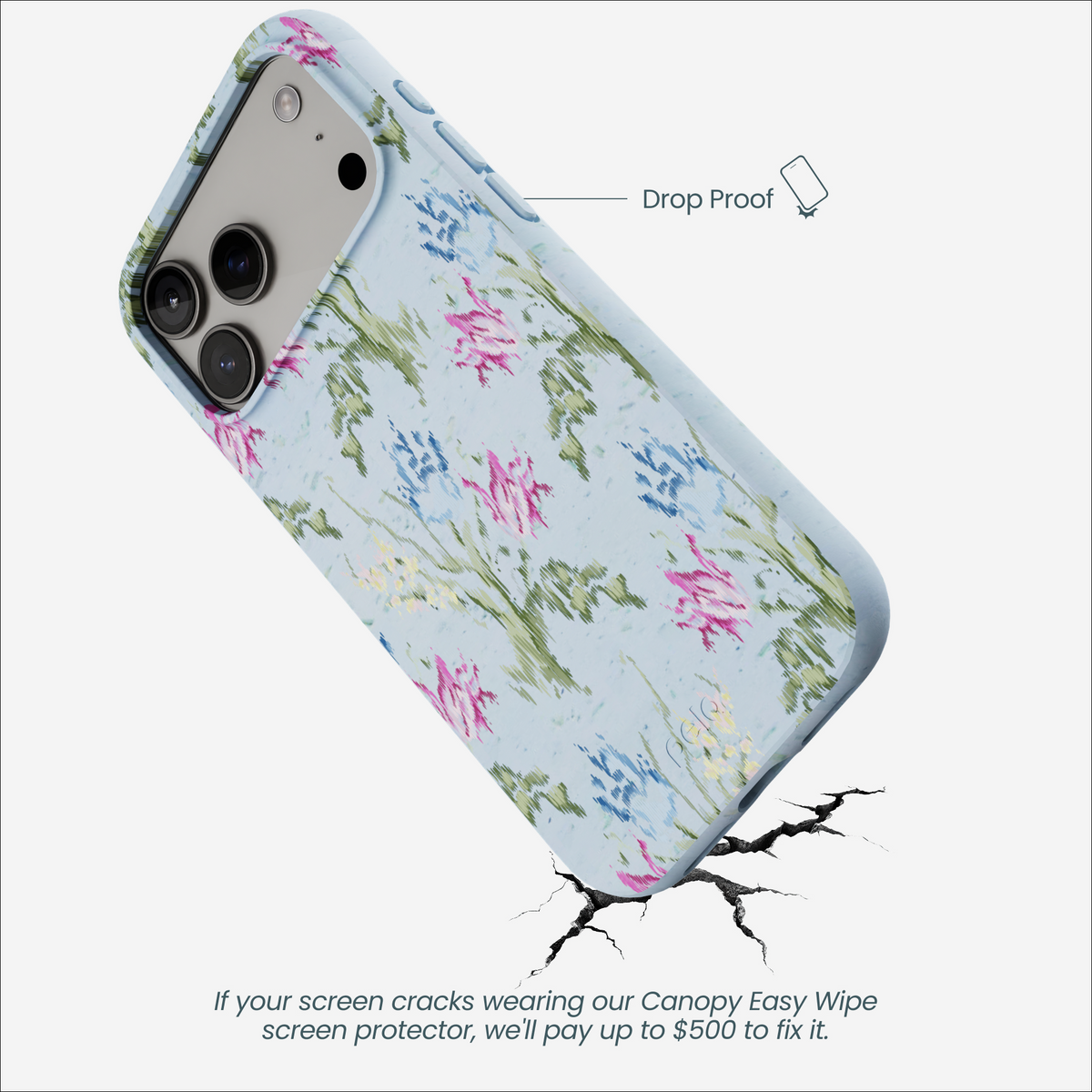 Powder Blue Floral Tapestry iPhone 17 Pro Max Case