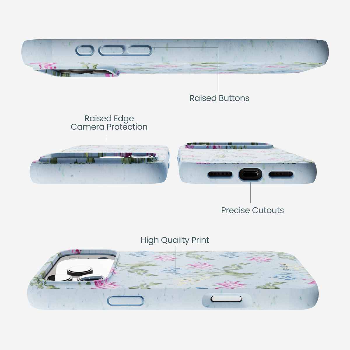 Powder Blue Floral Tapestry iPhone 17 Pro Max Case