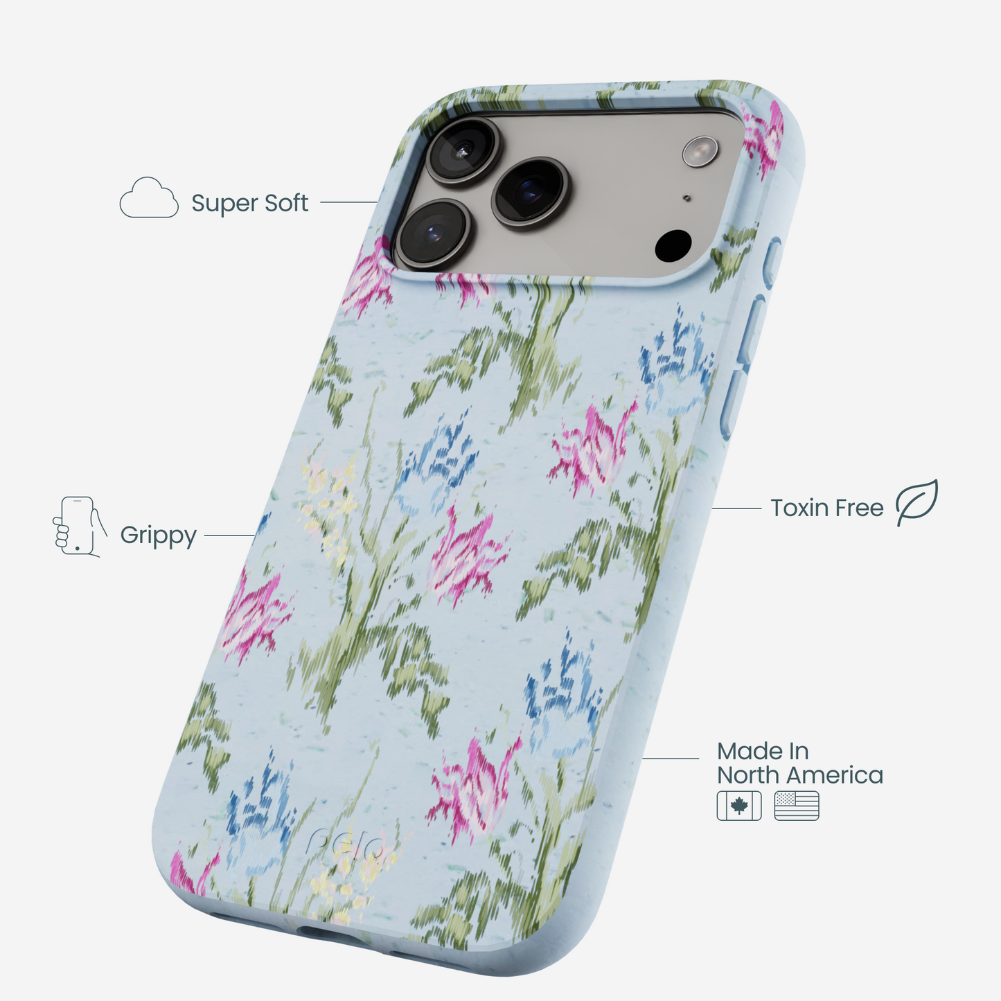 Powder Blue Floral Tapestry iPhone 17 Pro Max Case