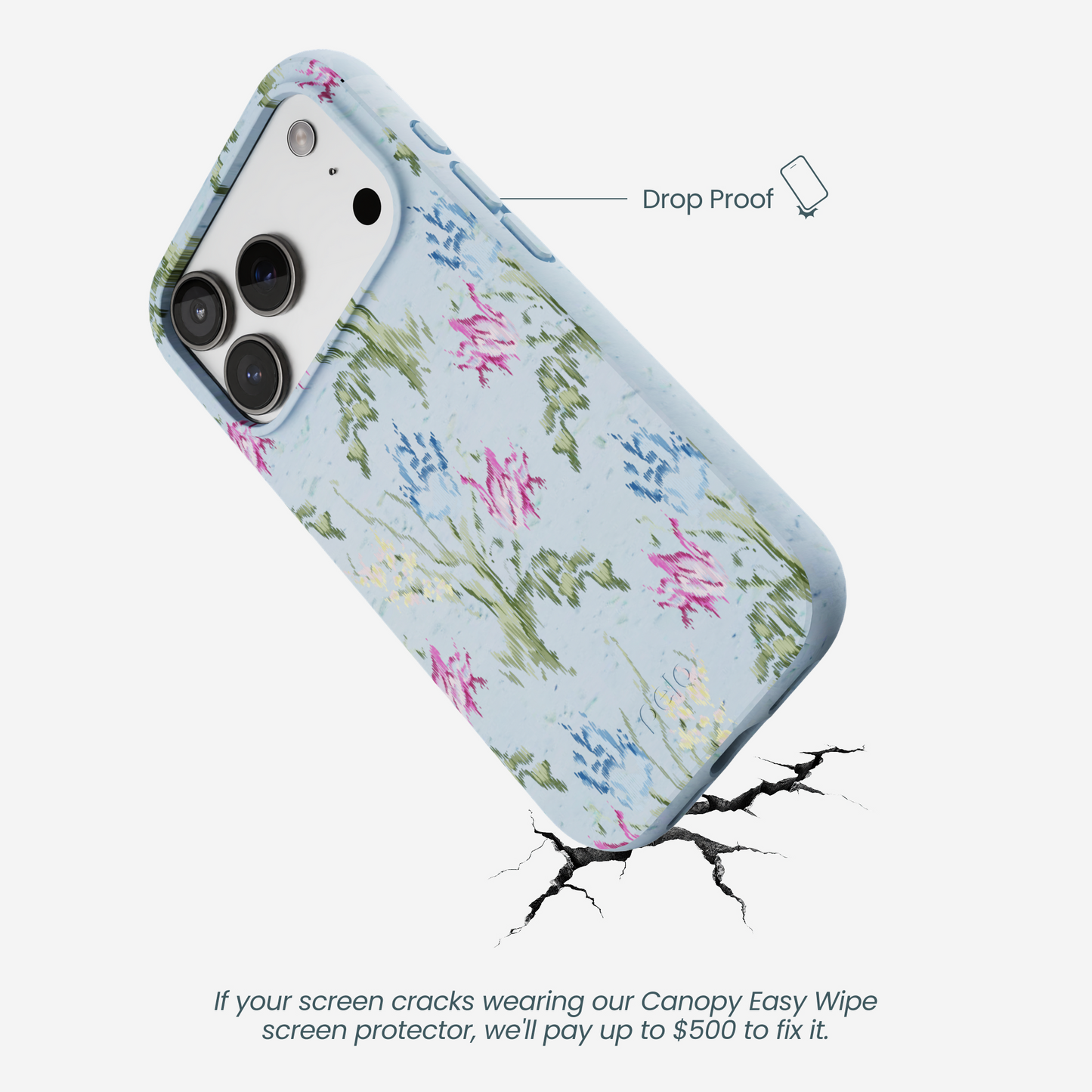 Powder Blue Floral Tapestry iPhone 17 Pro Case