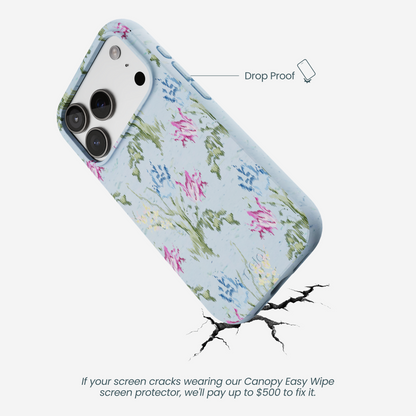 Powder Blue Floral Tapestry iPhone 17 Pro Case