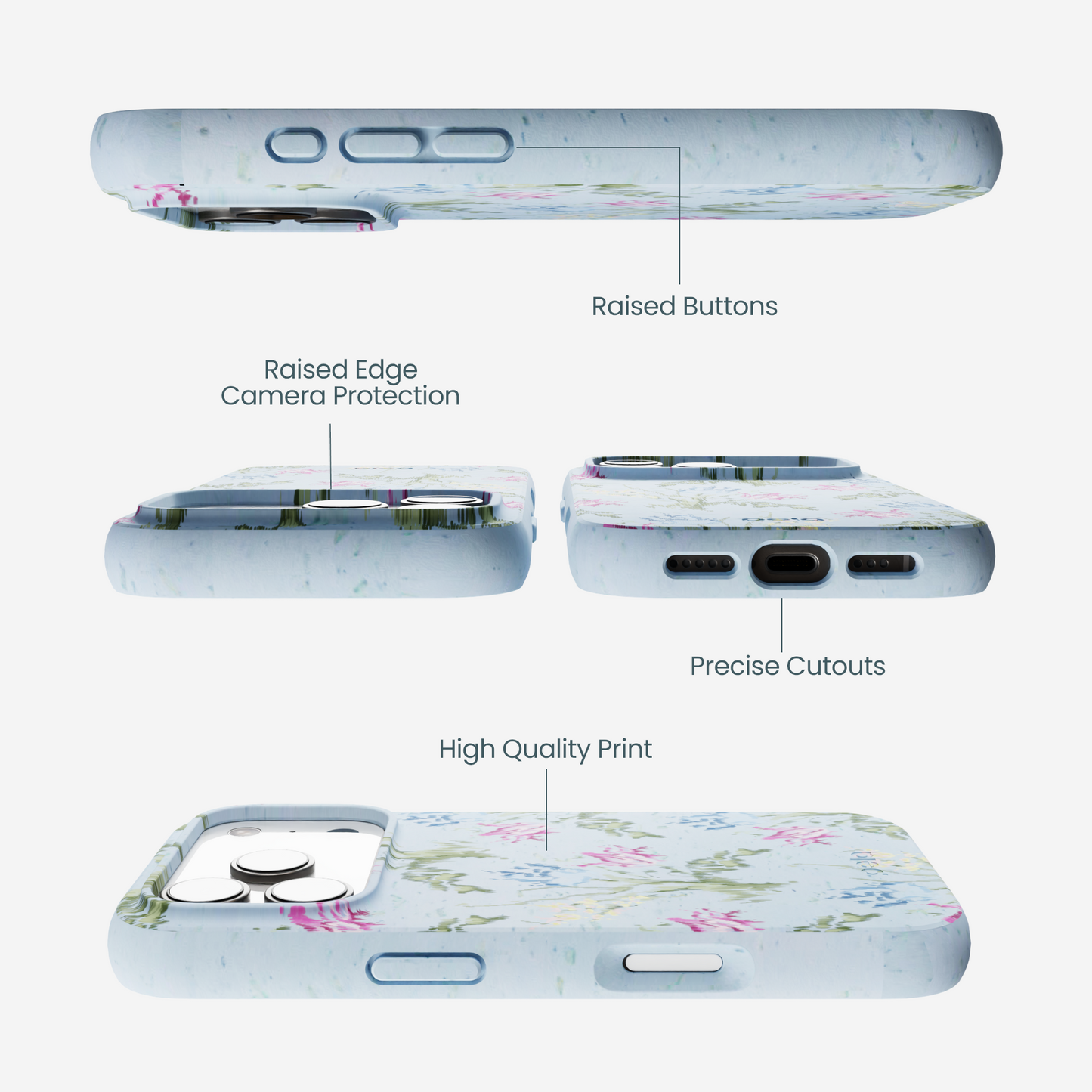 Powder Blue Floral Tapestry iPhone 17 Pro Case