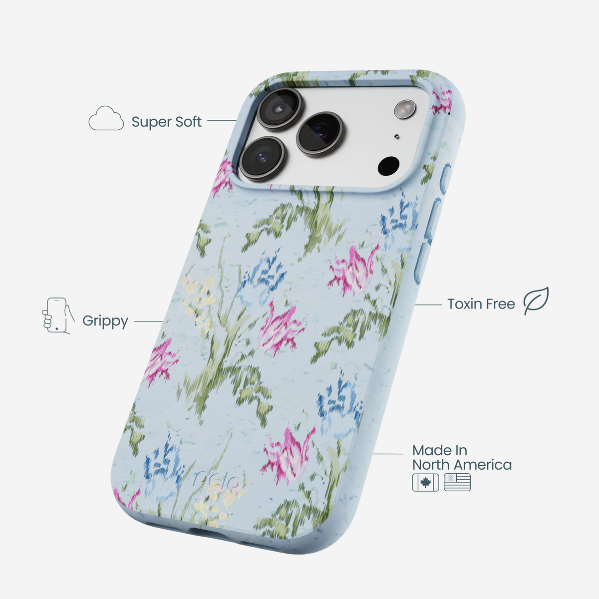 Powder Blue Floral Tapestry iPhone 17 Pro Case