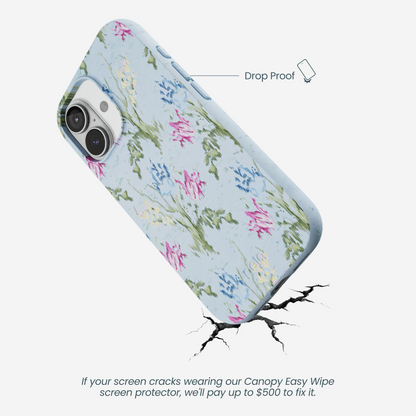 Powder Blue Floral Tapestry iPhone 17 Case