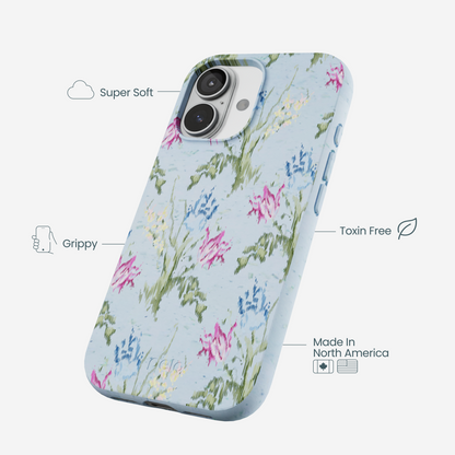 Powder Blue Floral Tapestry iPhone 17 Case