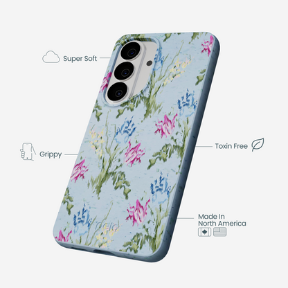 Powder Blue Floral Tapestry Samsung Galaxy S26 Case