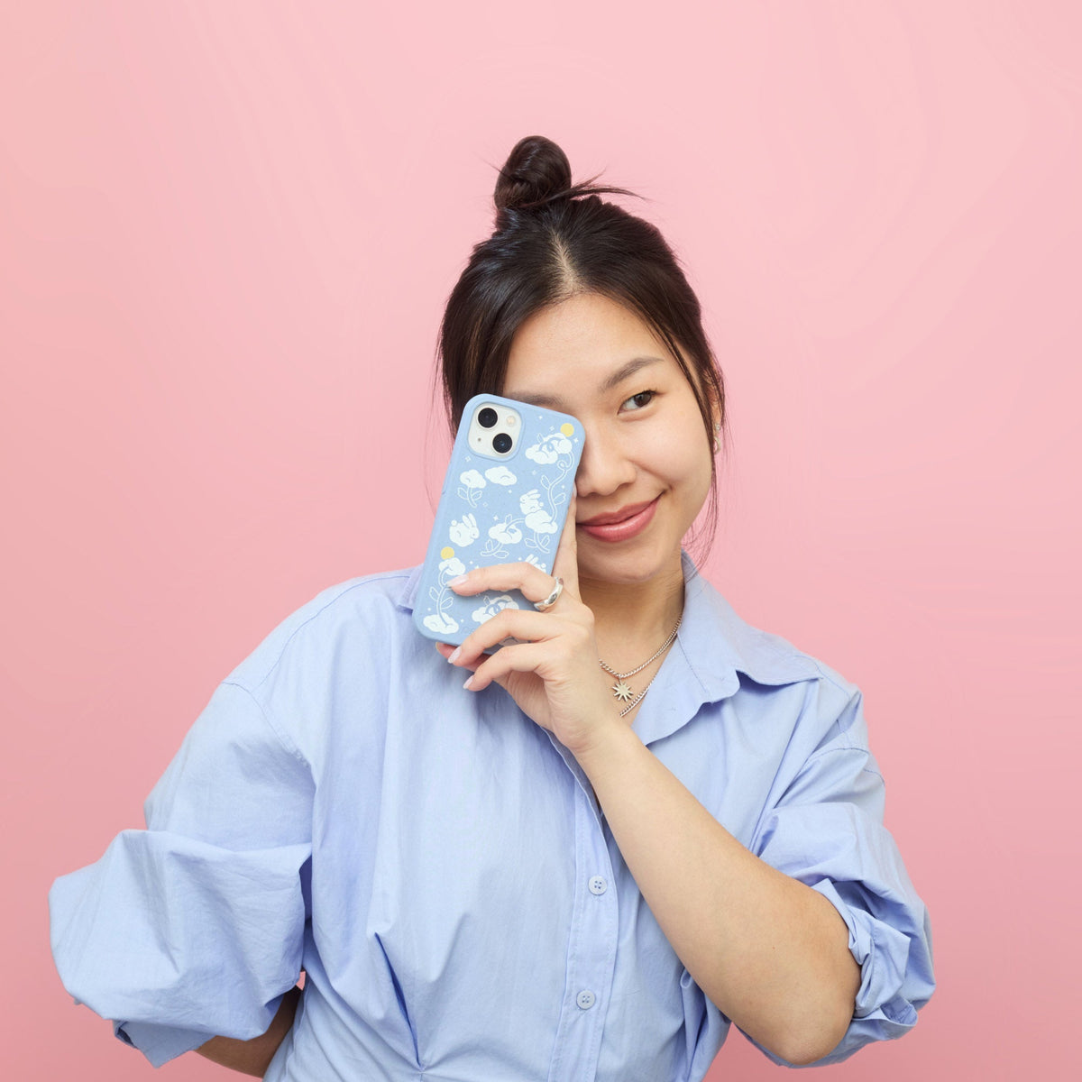 Powder Blue Fluffy Flower iPhone 17 Case