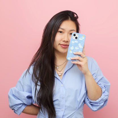 Powder Blue Fluffy Flower iPhone 17 Pro Case