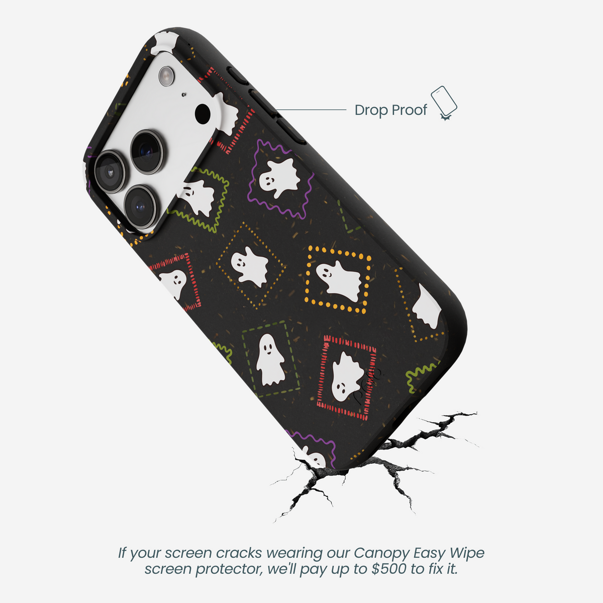 Black Ghost Stamps iPhone 17 Pro Case