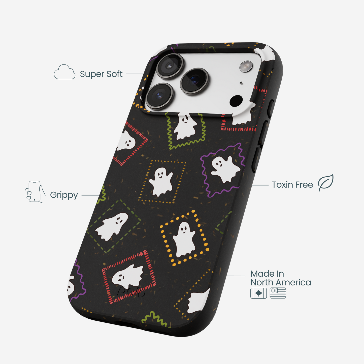 Black Ghost Stamps iPhone 17 Pro Case