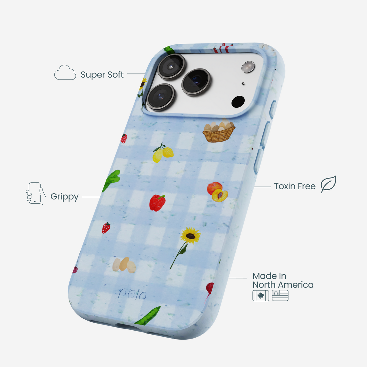 Powder Blue Gingham Farmhouse iPhone 17 Pro Case