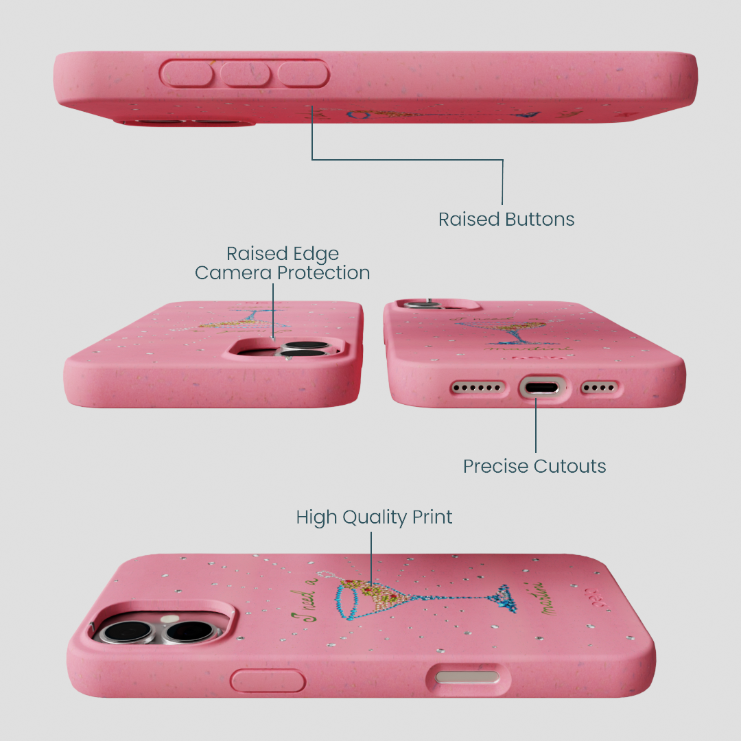 Bubblegum Pink I Need A Martini iPhone 16 Plus Case