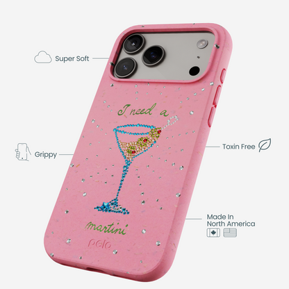 Bubblegum Pink I Need A Martini iPhone 17 Pro Max Case