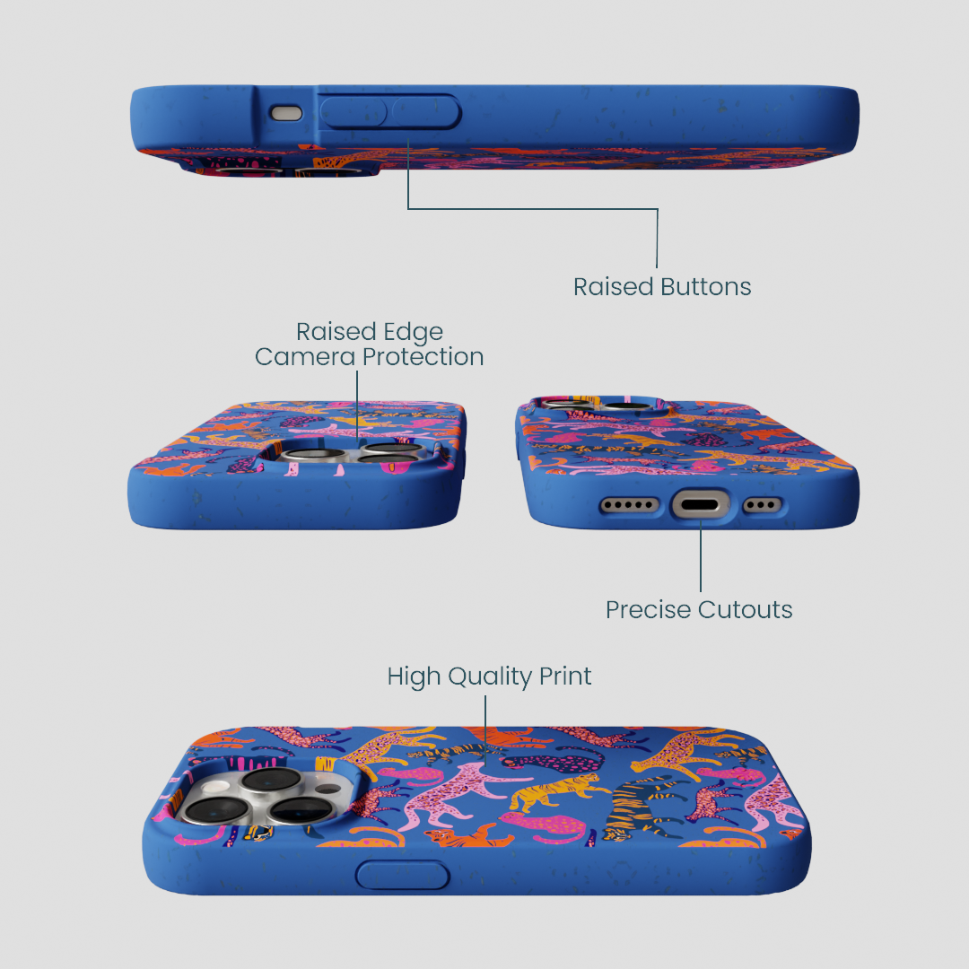 Electric Blue Jungle Cat iPhone 15 Pro Case