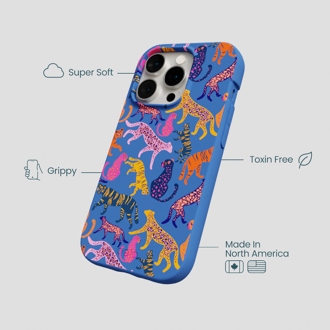 Electric Blue Jungle Cat iPhone 15 Pro Case