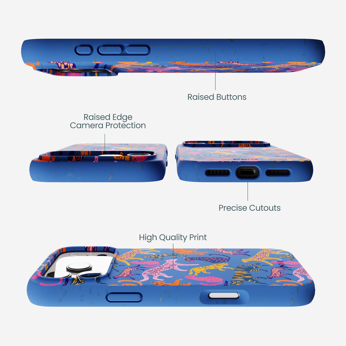Electric Blue Jungle Cat iPhone 17 Pro Max Case