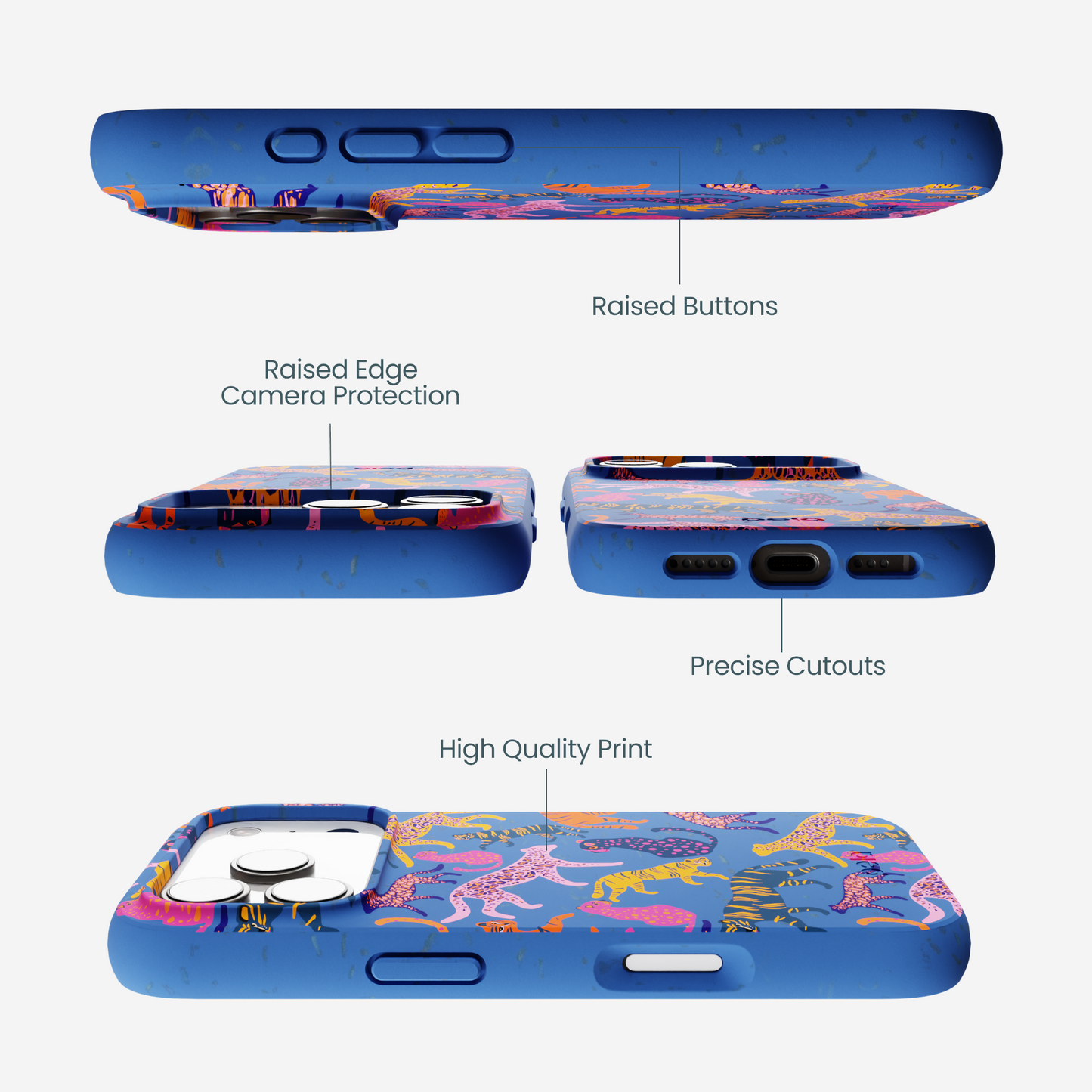Electric Blue Jungle Cat iPhone 17 Pro Case