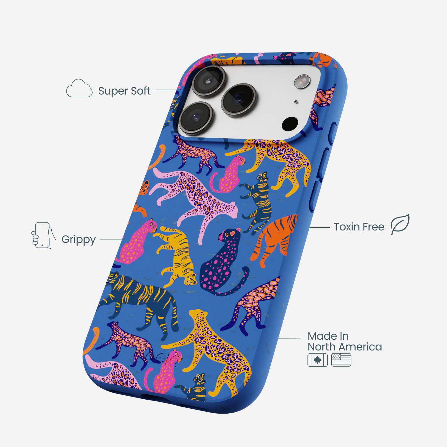 Electric Blue Jungle Cat iPhone 17 Pro Case
