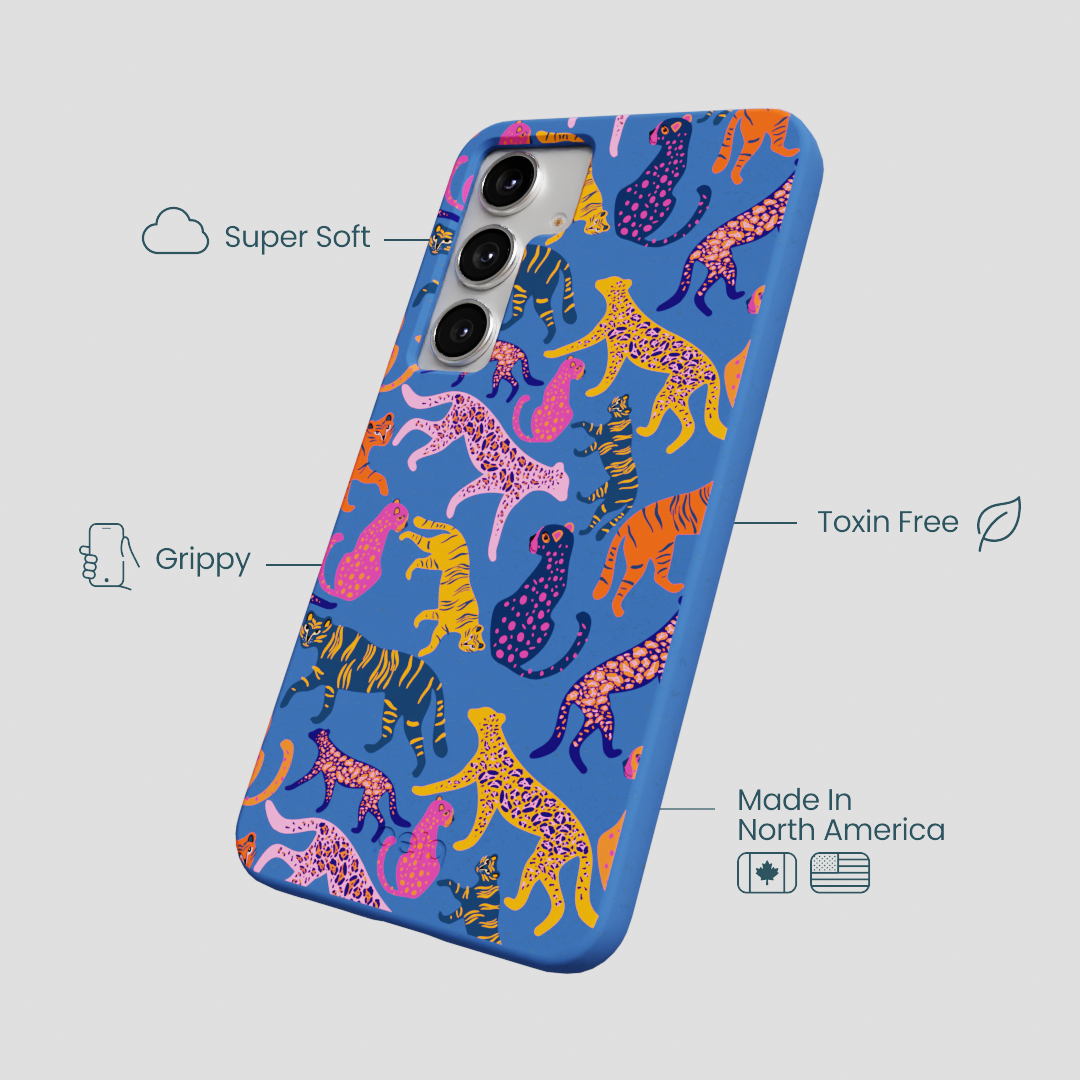 Electric Blue Jungle Cat Samsung Galaxy S25+(Plus) Case