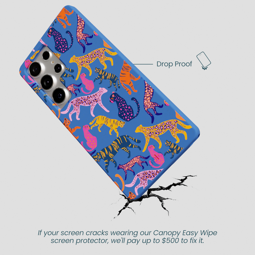 Electric Blue Jungle Cat Samsung Galaxy S25 Ultra Case